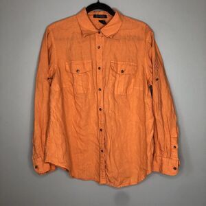 Lauren Ralph Lauren Women's 1X Orange 100% Linen‎ Pockets Long Sleeve Shirt